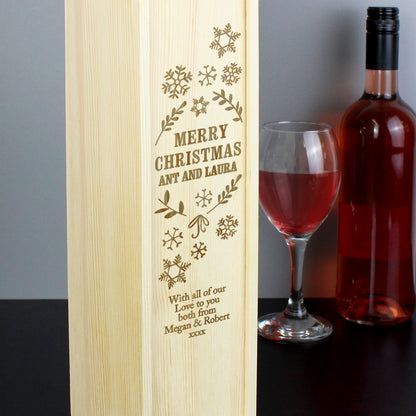 Personalised Christmas Frost Wooden Wine Bottle Box