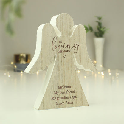 Personalised In Loving Memory Rustic Wooden Angel Decoration