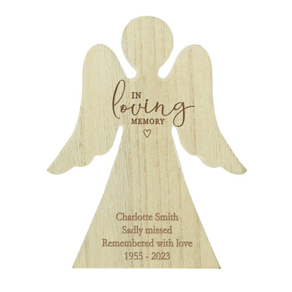 Personalised In Loving Memory Rustic Wooden Angel Decoration