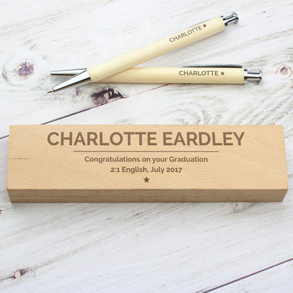 Personalised Classic Wooden Pen & Pencil Box Set