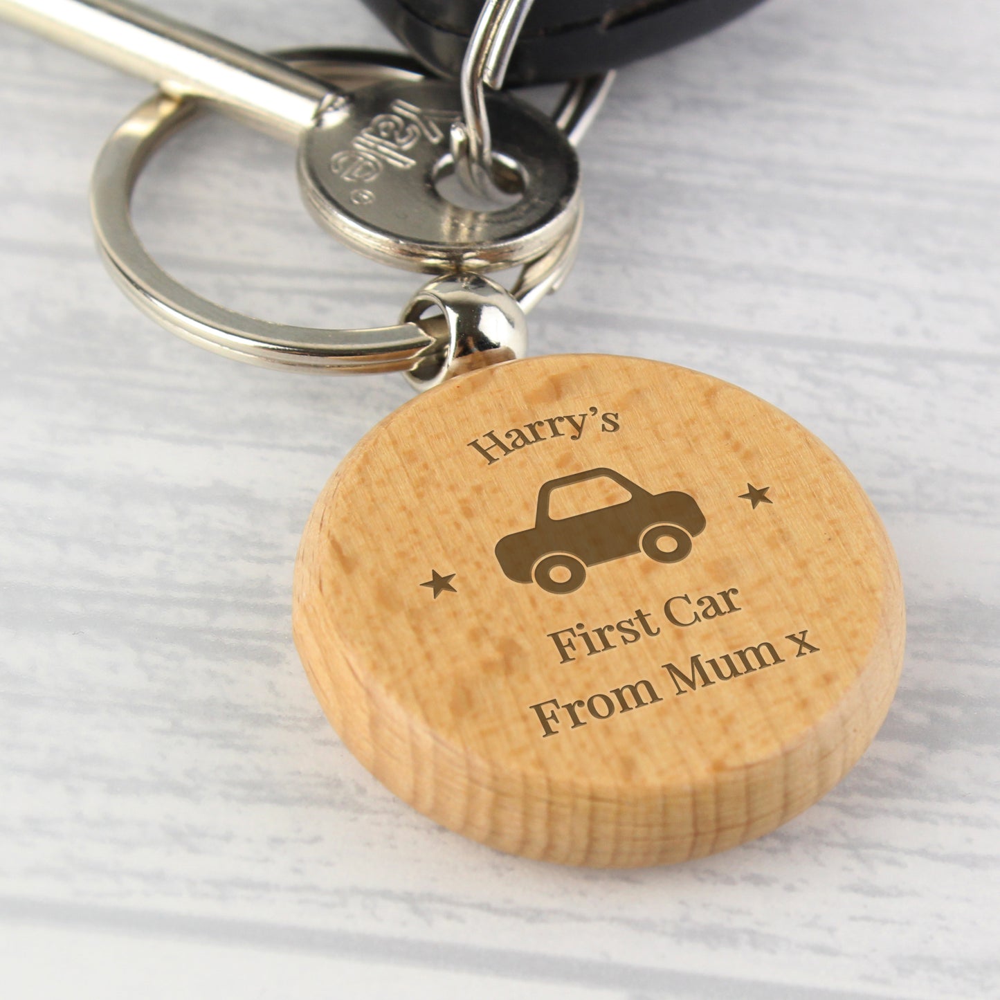 Personalised 'Car Motif' Wooden Keyring