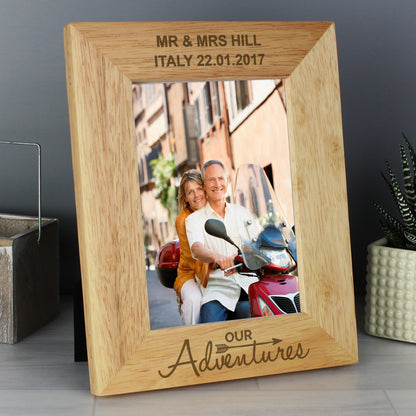 Personalised Our Adventures 5x7 Oak Finish Photo Frame