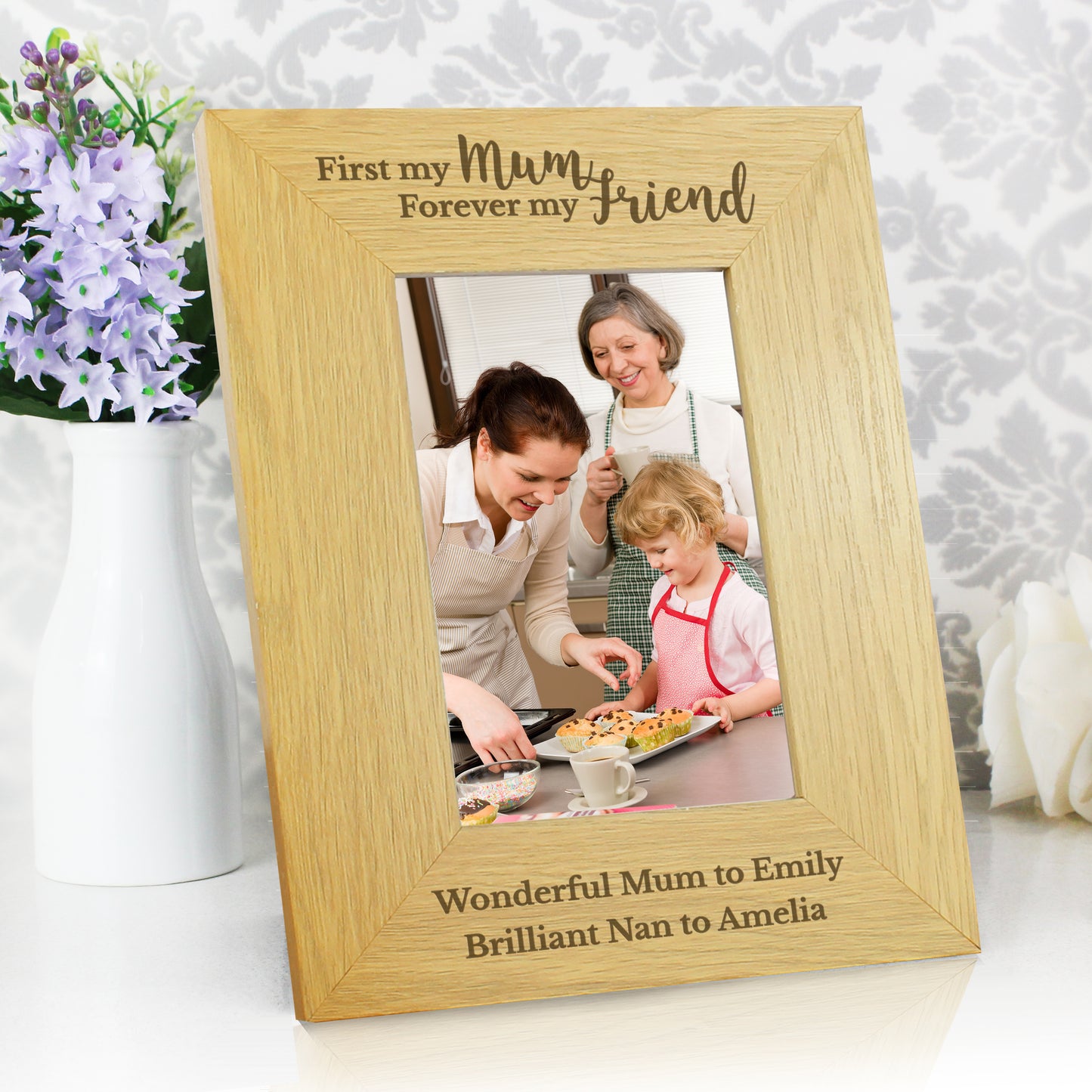 Personalised 'First My Mum Forever My Friend' 6x4 Oak Finish Photo Frame