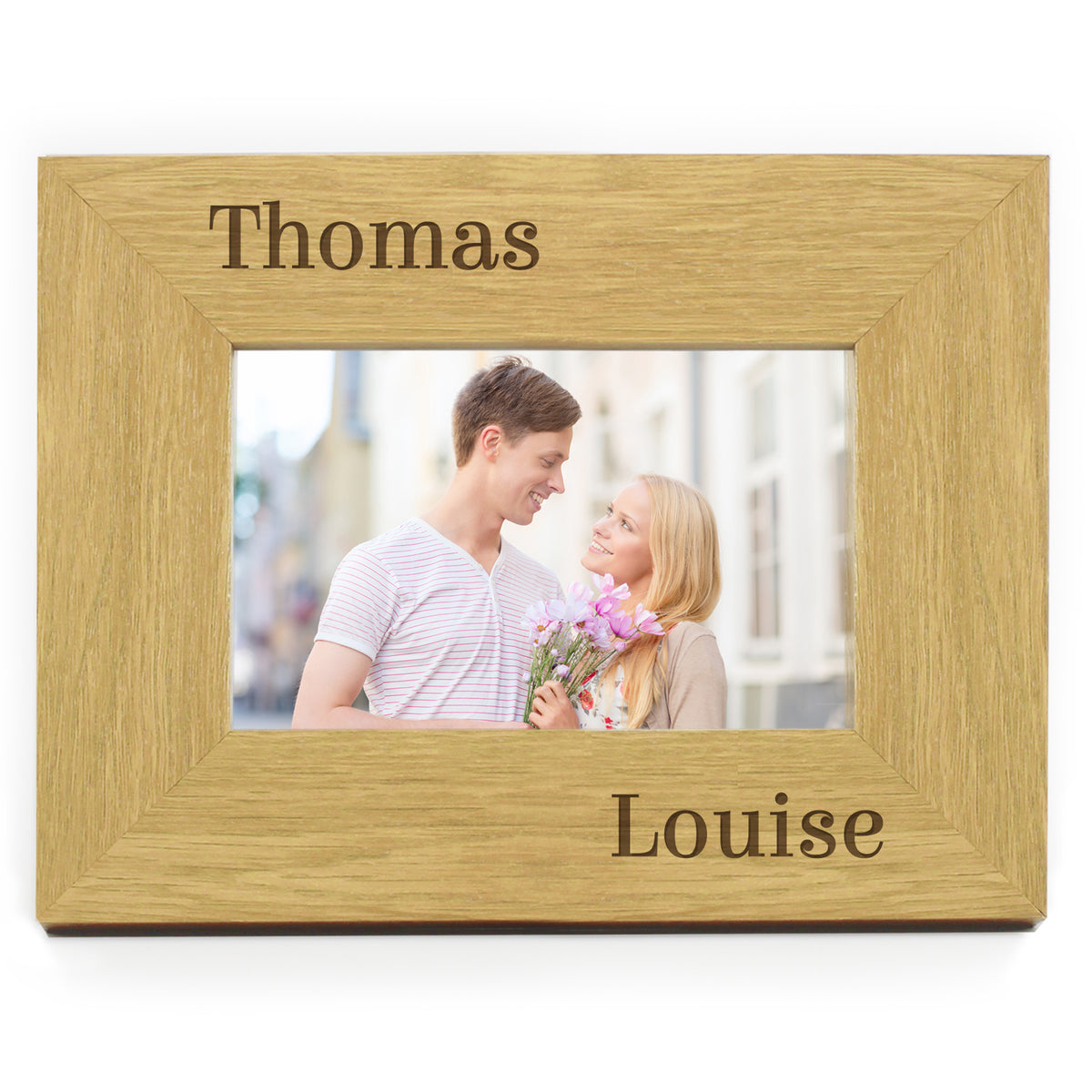 Personalised Couples 5x7 Landscape Oak Finish Photo Frame