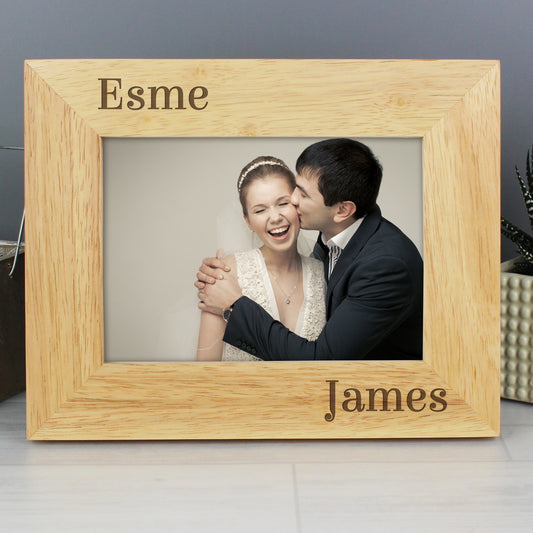 Personalised Couples 5x7 Landscape Oak Finish Photo Frame