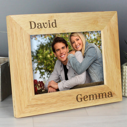 Personalised Couples 5x7 Landscape Oak Finish Photo Frame