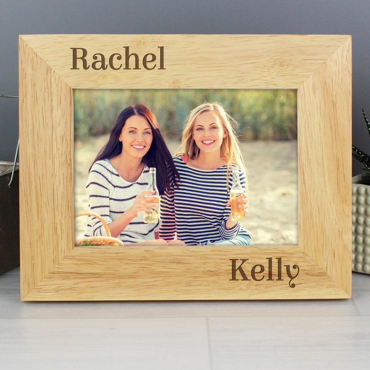 Personalised Couples 5x7 Landscape Oak Finish Photo Frame