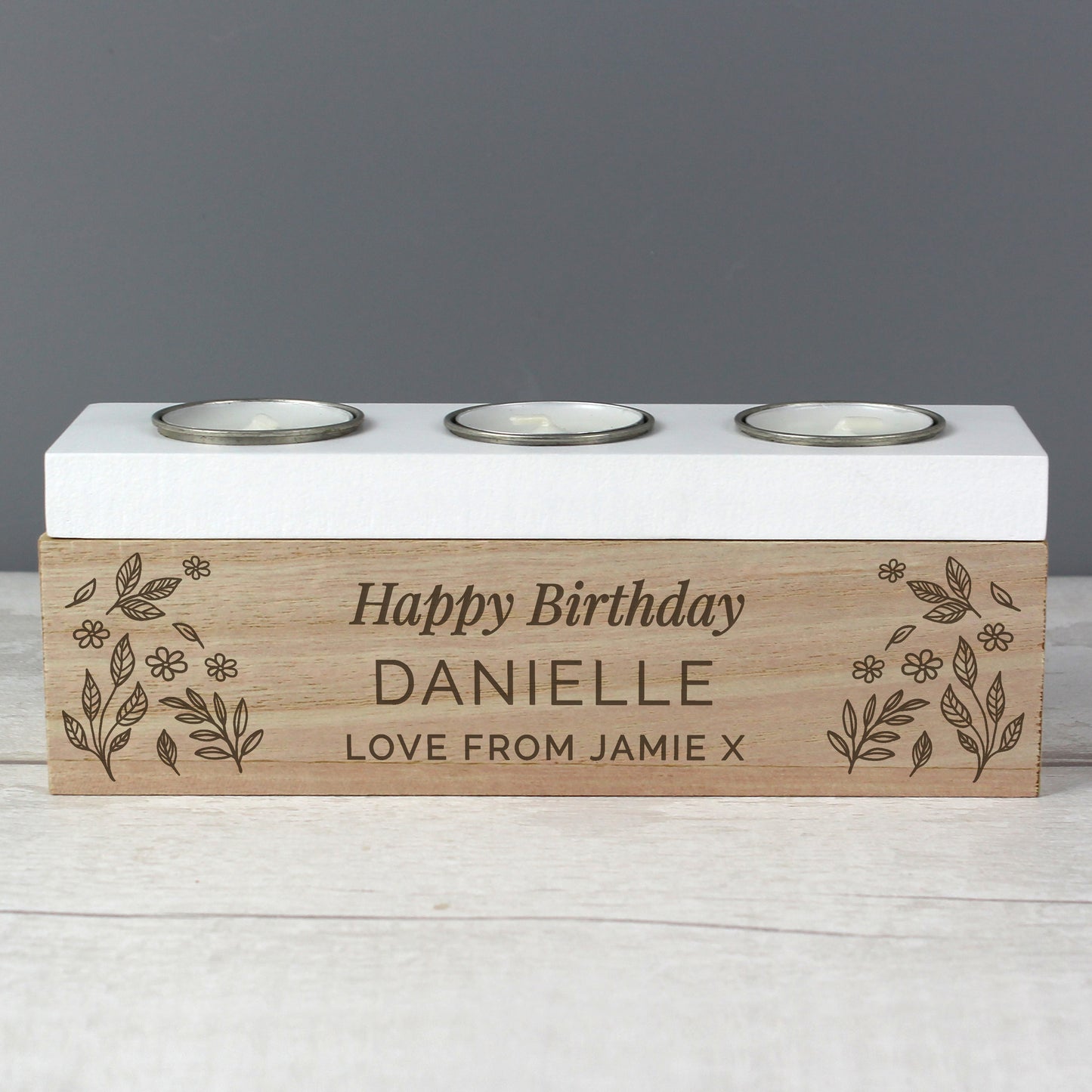 Personalised Floral Triple Tea Light Box