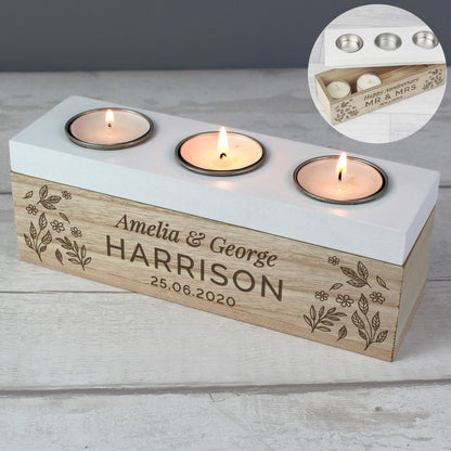 Personalised Floral Triple Tea Light Box