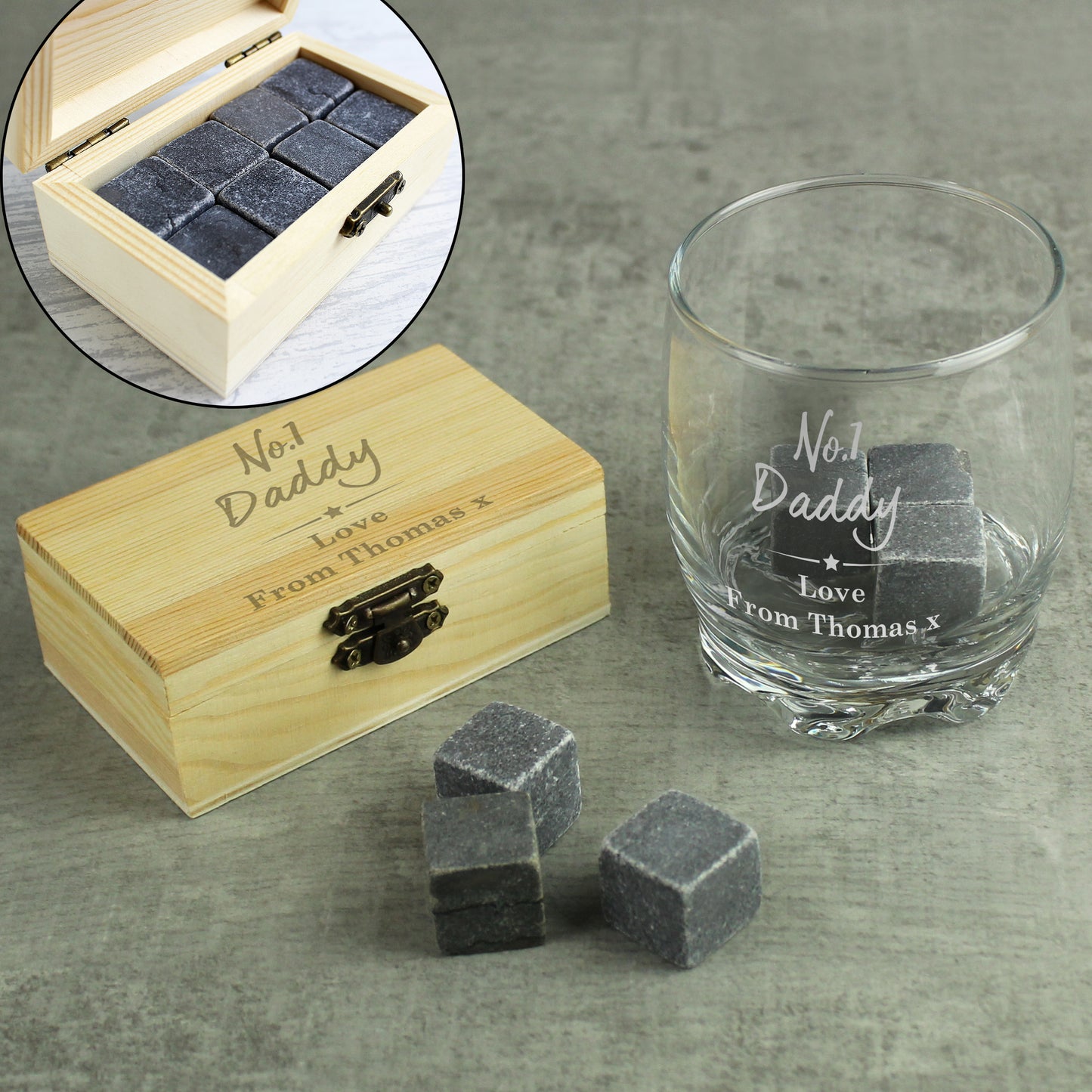 Personalised No.1 Cooling Stones & Glass Set