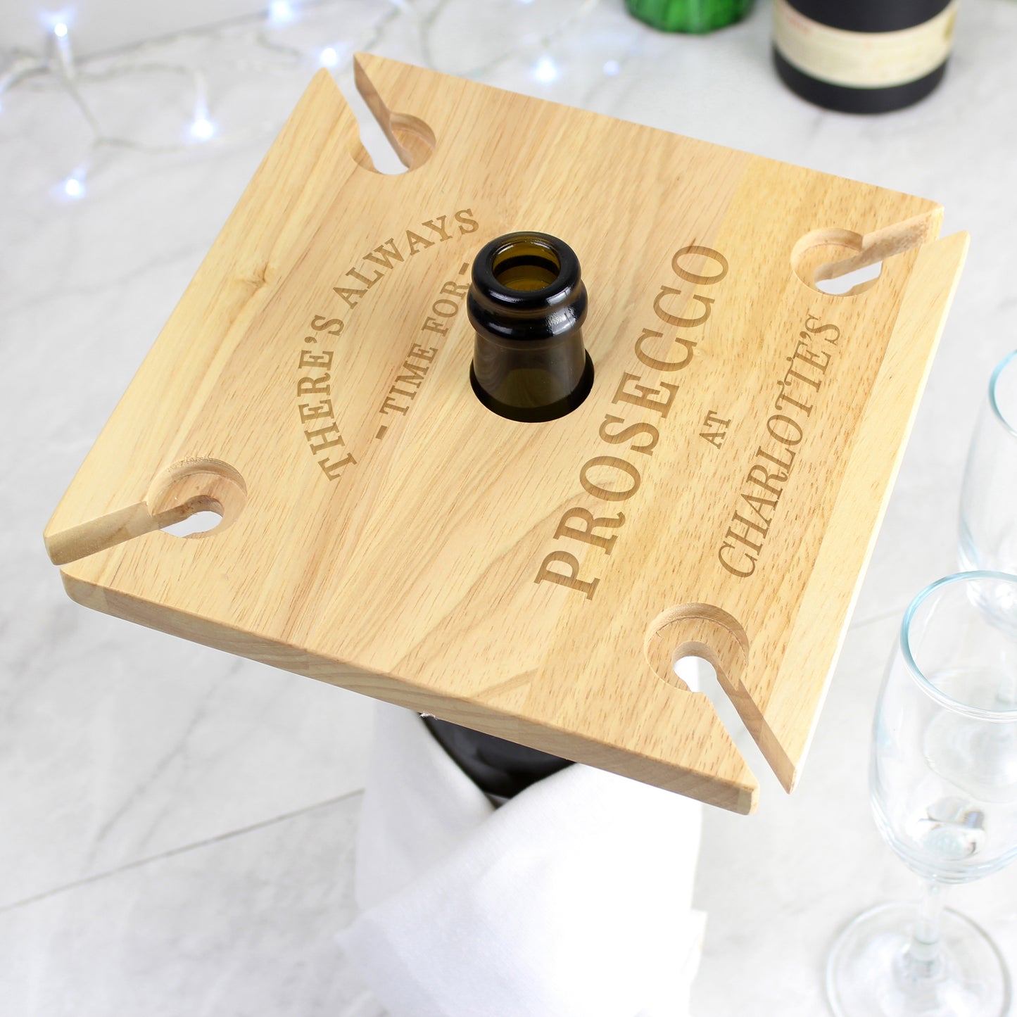 Personalised Prosecco Four Prosecco flute Holder & Bottle Holder