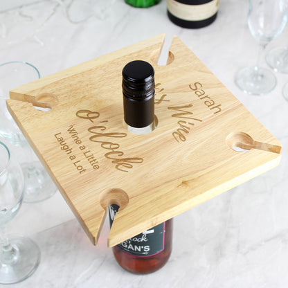 Personalised Wine O'clock Four Wine Glass Holder & Bottle Holder