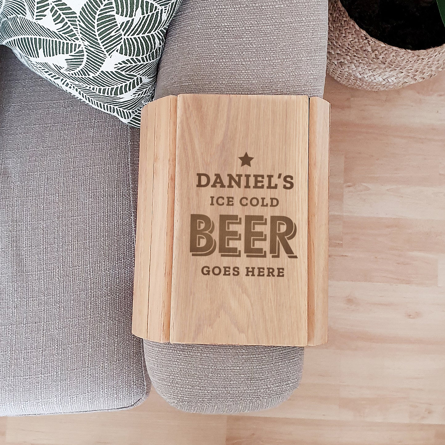 Personalised Beer Goes Here Wooden Sofa Tray