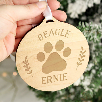 Personalised Dog Breed Round Wooden Bauble