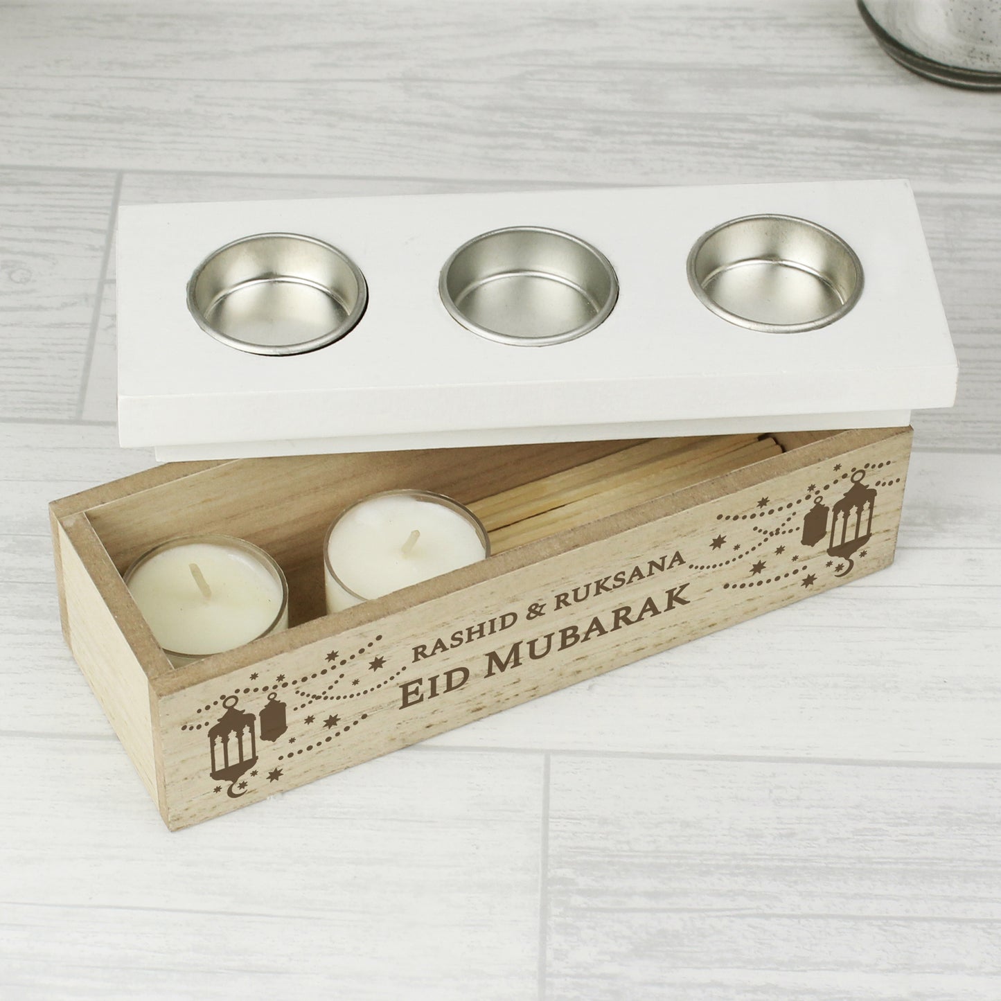 Personalised Eid and Ramadan Triple Tea Light Box