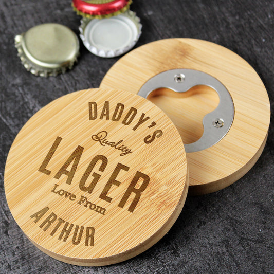 Personalised Free Text Bamboo Bottle Opener Coaster