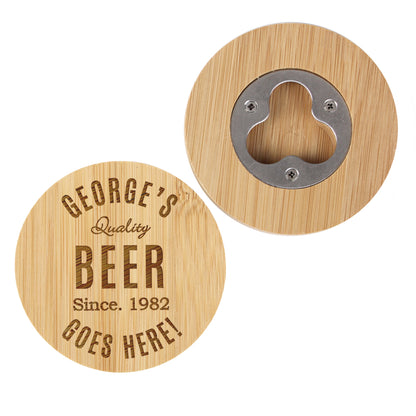 Personalised Free Text Bamboo Bottle Opener Coaster