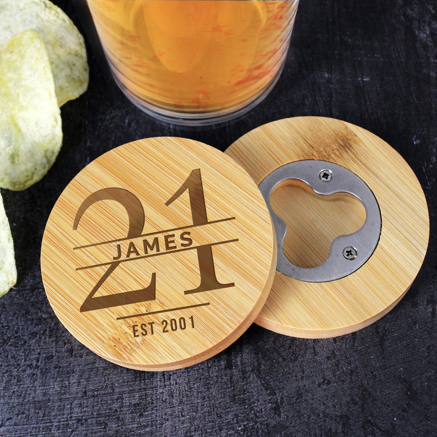 Personalised Big Age Bamboo Bottle Opener Coaster