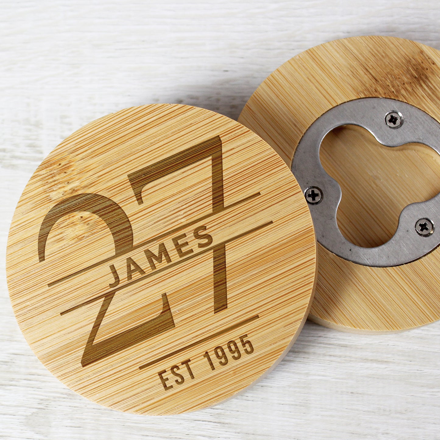 Personalised Big Age Bamboo Bottle Opener Coaster