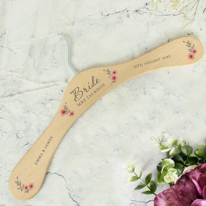 Personalised Pink Floral Wooden Hanger