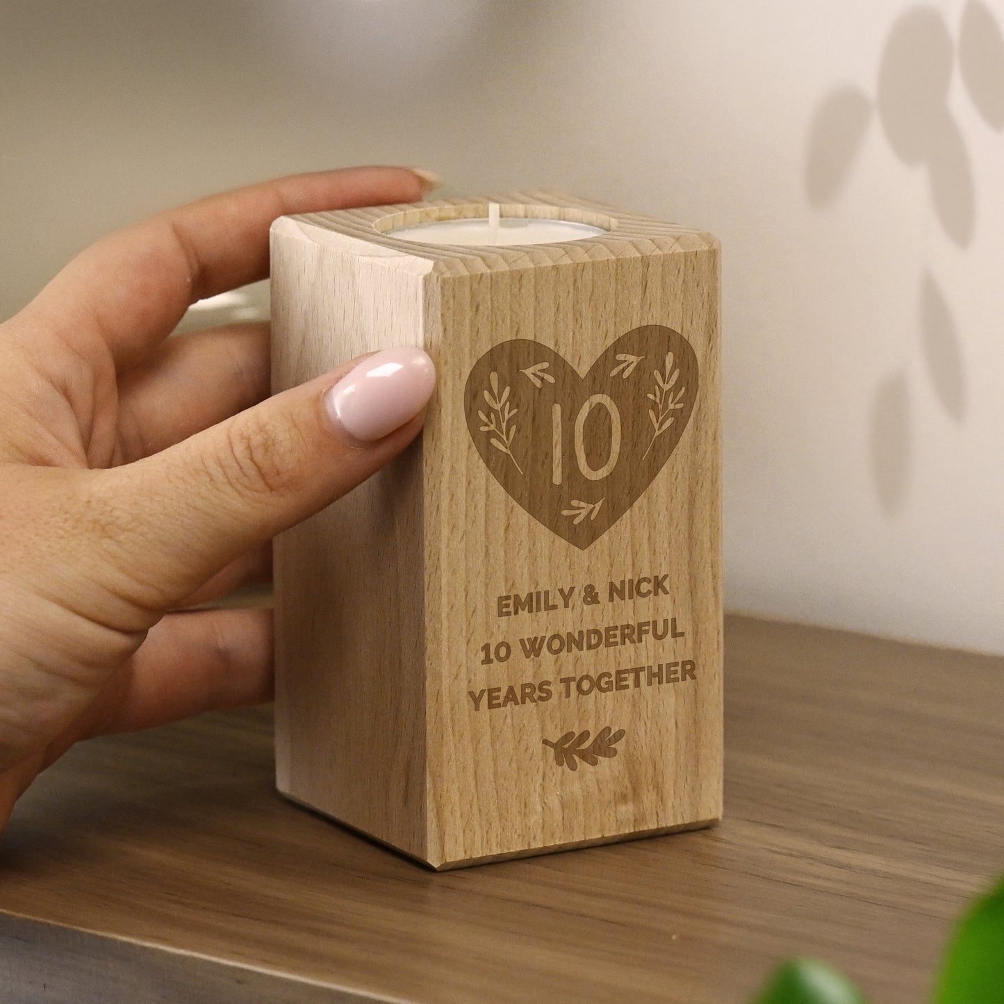 Personalised Anniversary Wooden Tealight Holder