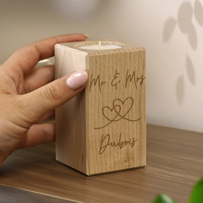 Personalised Engraved Hearts Wooden Tealight Holder