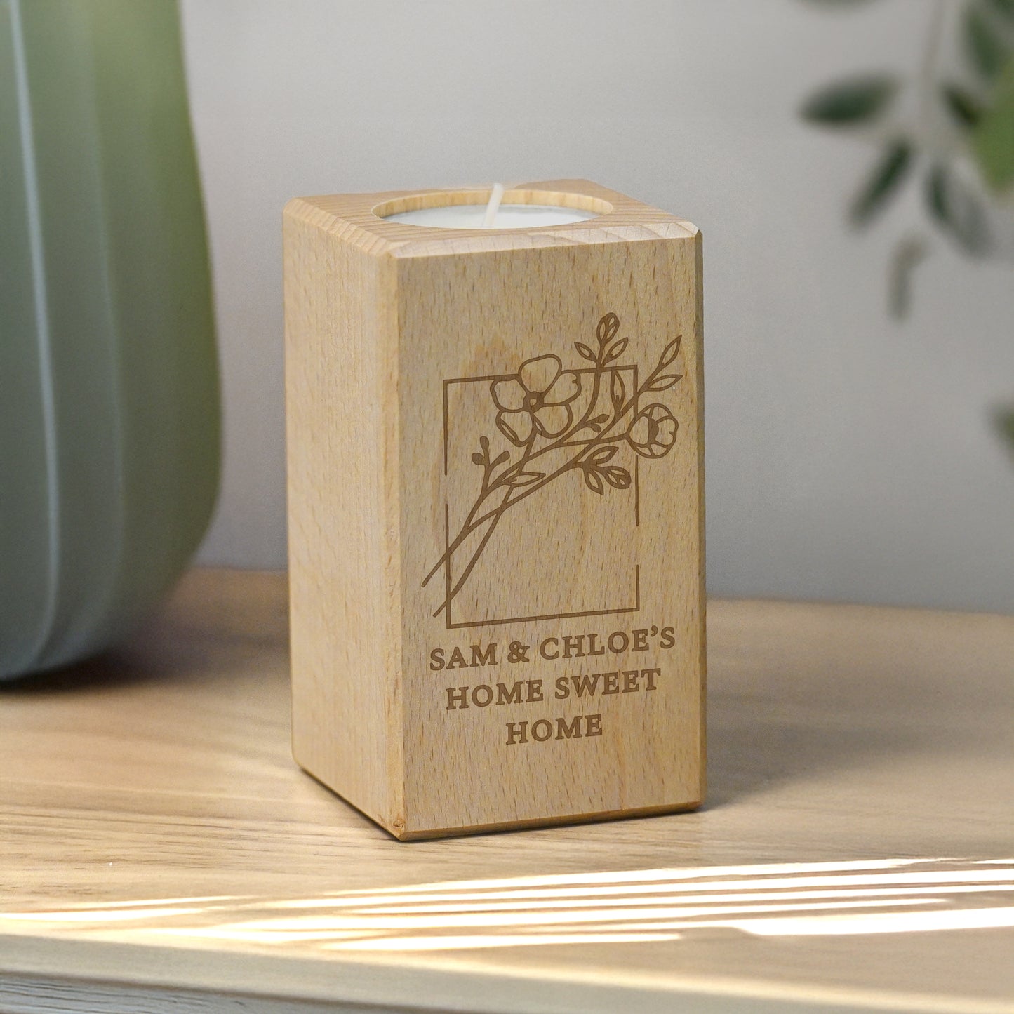 Personalised Floral Bouquet Wooden Tealight Holder