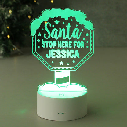 Personalised Santa Stop Here LED Colour Changing Night Light