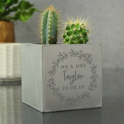 Personalised Floral Wreath Concrete Plant Pot