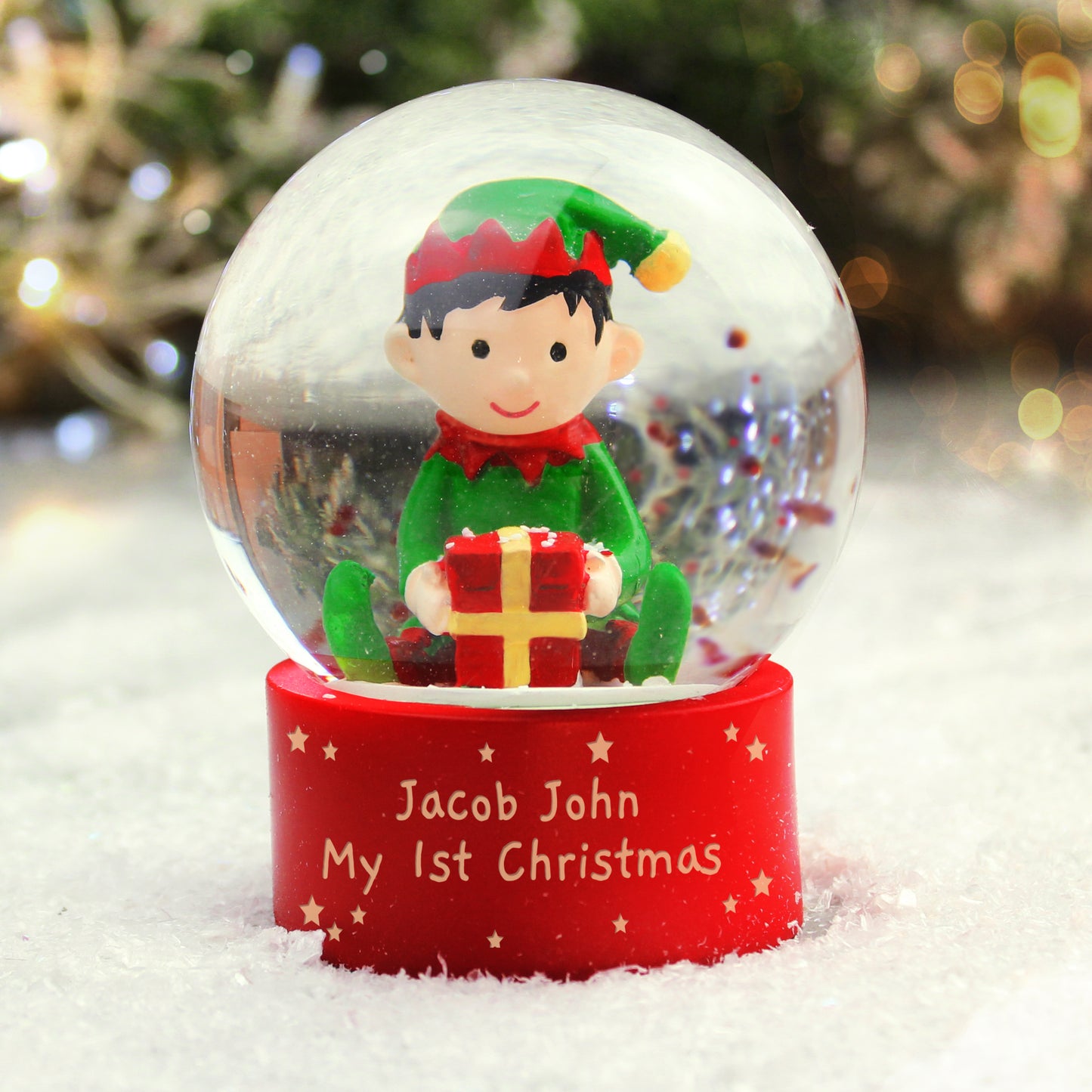 Personalised Message Elf Glitter Snow Globe