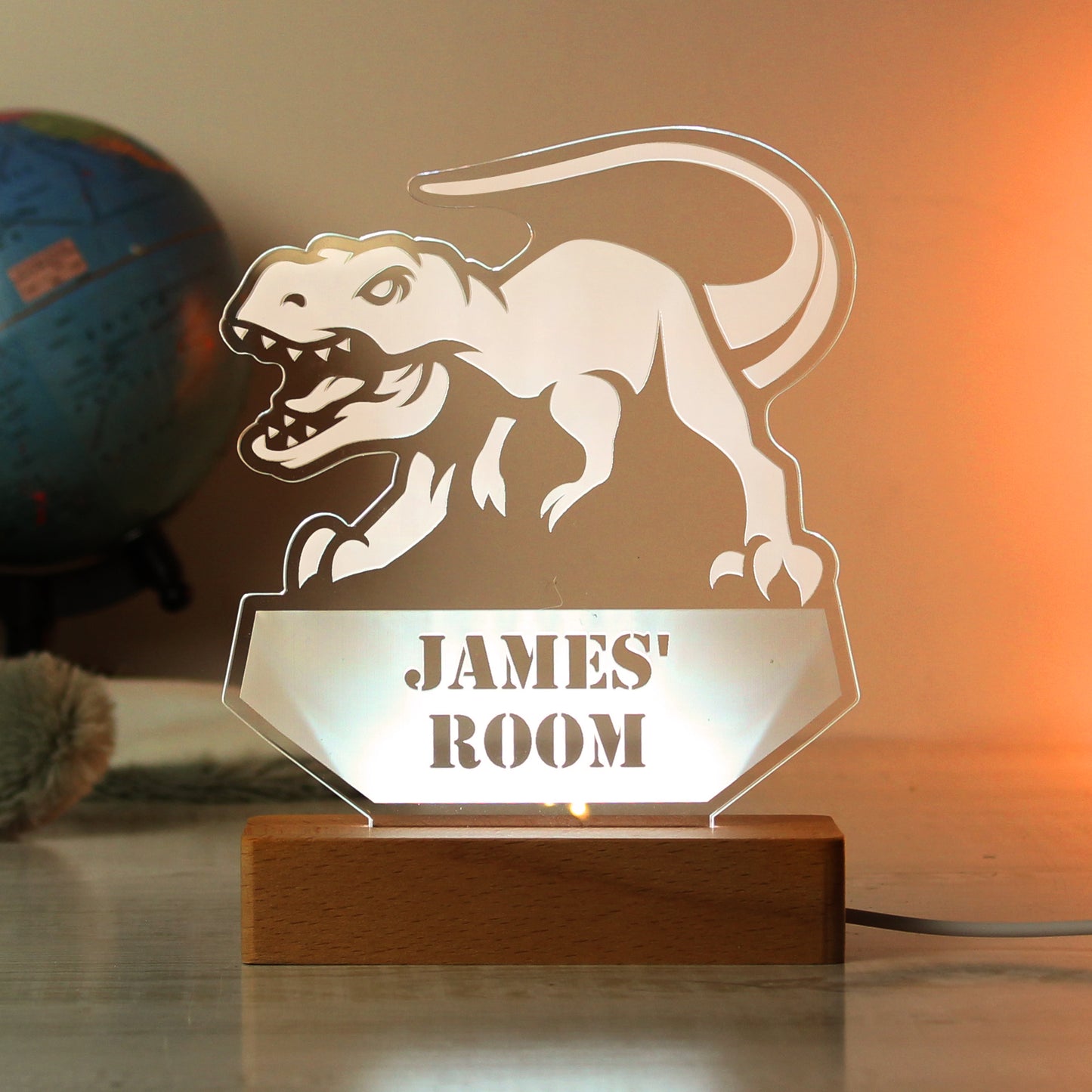 Personalised Dinosaur Wooden Based LED Light