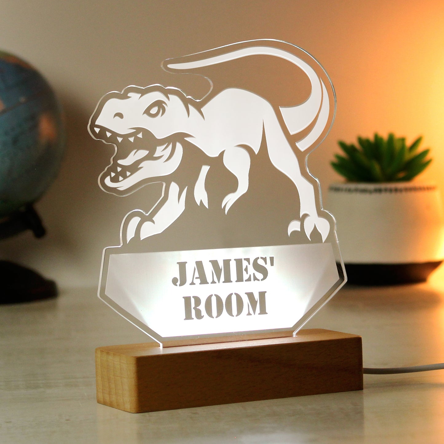 Personalised Dinosaur Wooden Based LED Light