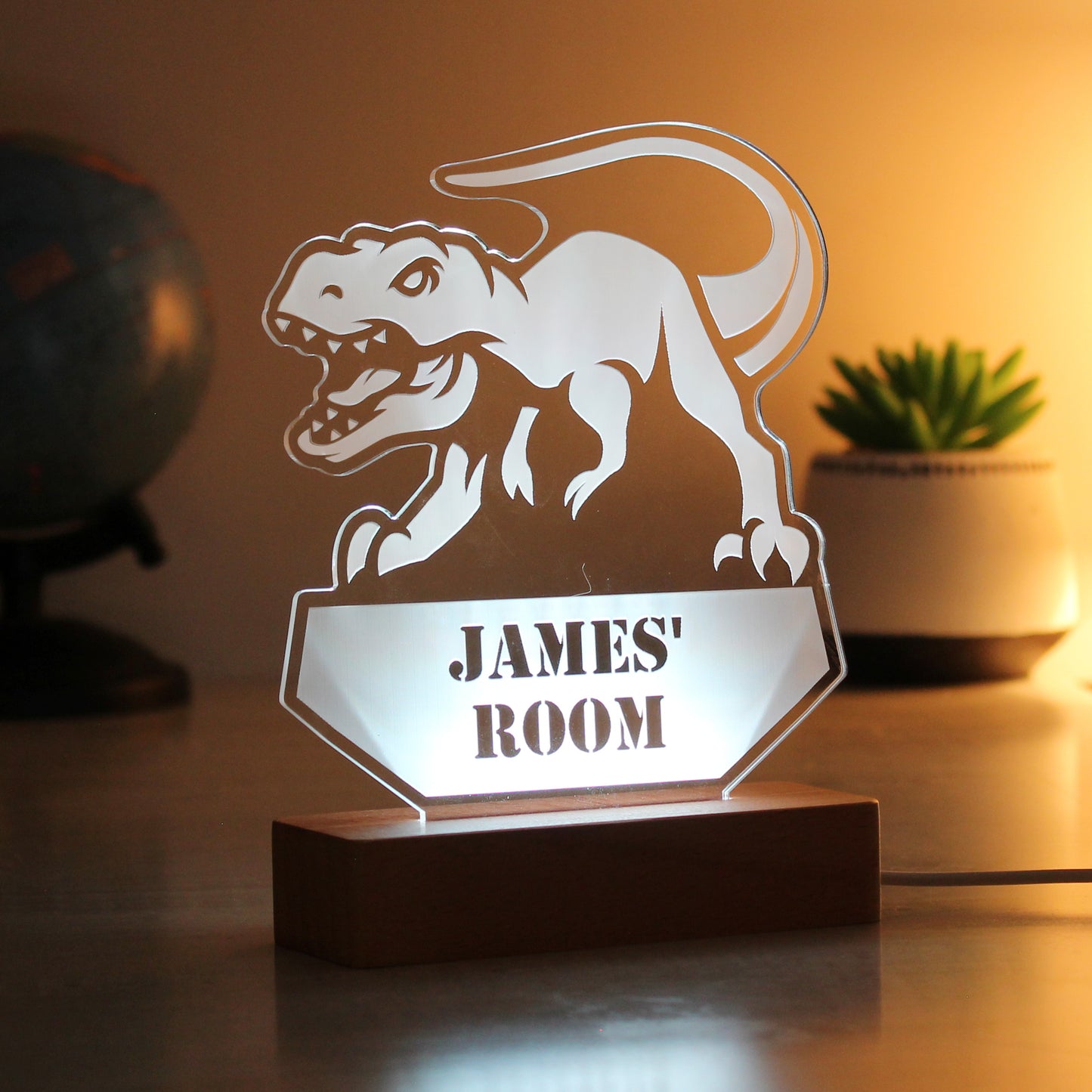 Personalised Dinosaur Wooden Based LED Light