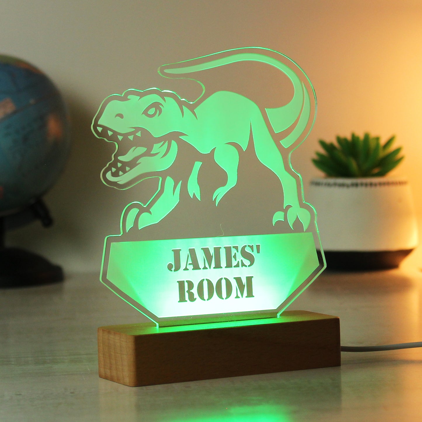 Personalised Dinosaur Wooden Based LED Light