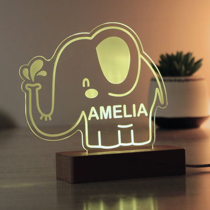 Personalised Elephant Wooden Based LED Light