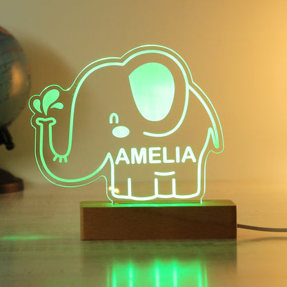 Personalised Elephant Wooden Based LED Light