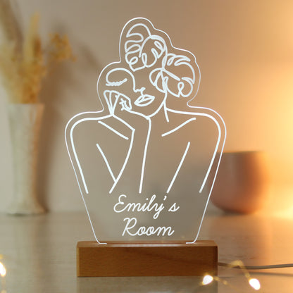 Personalised Fleur Line Art Wooden Based LED Light