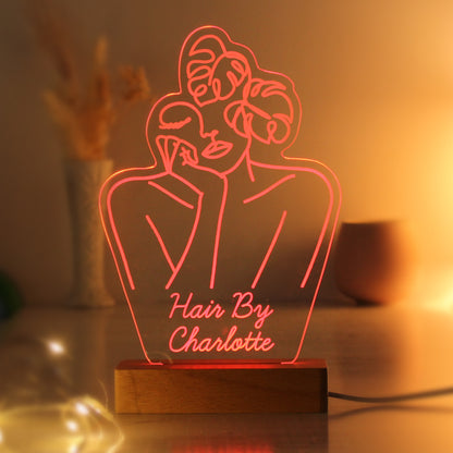 Personalised Fleur Line Art Wooden Based LED Light