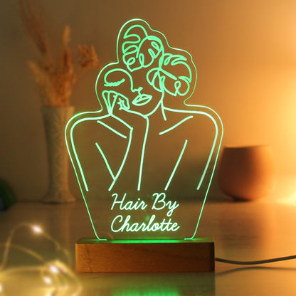 Personalised Fleur Line Art Wooden Based LED Light