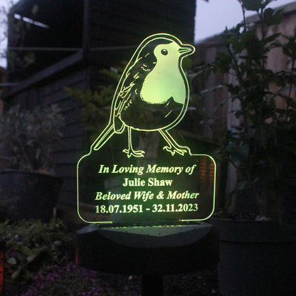 Personalised Robin Memorial Outdoor Solar Light