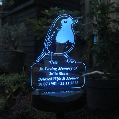 Personalised Robin Memorial Outdoor Solar Light