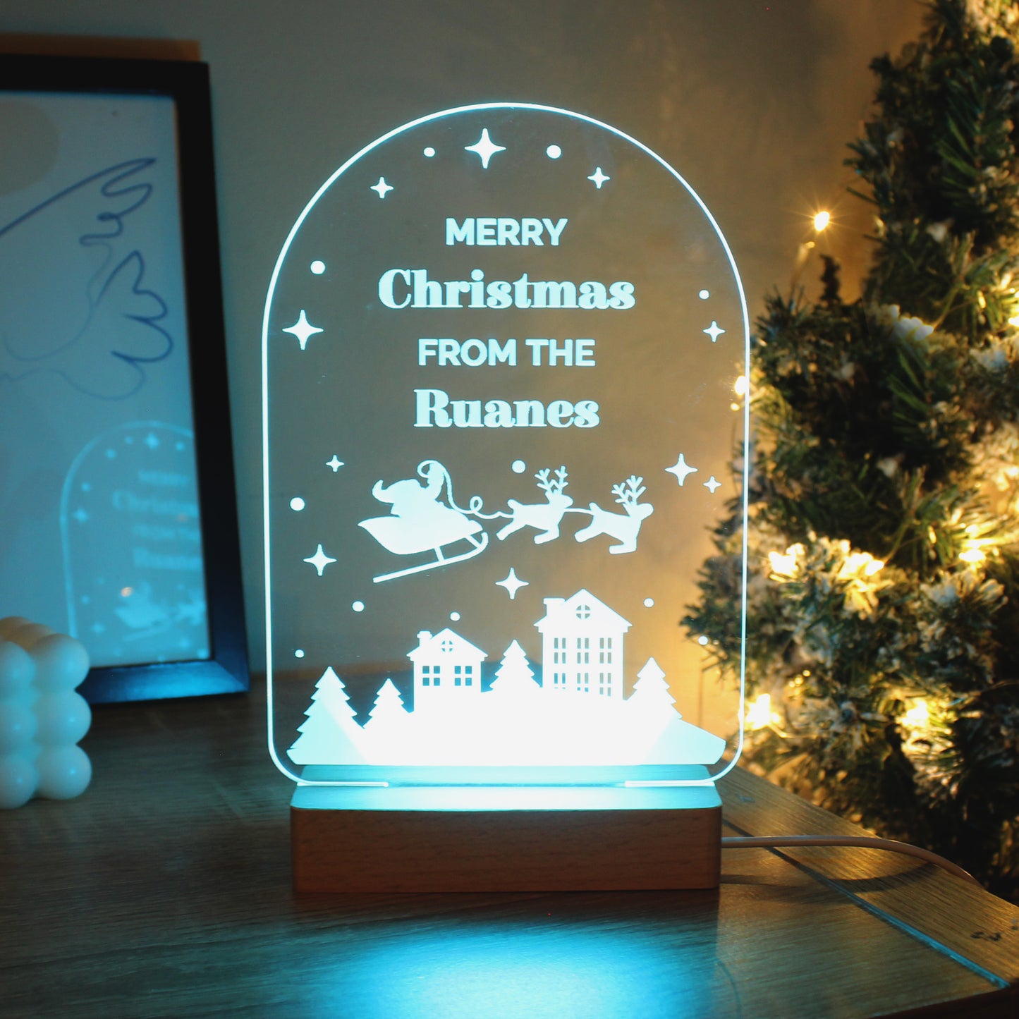 Personalised Christmas Wooden Based LED Light