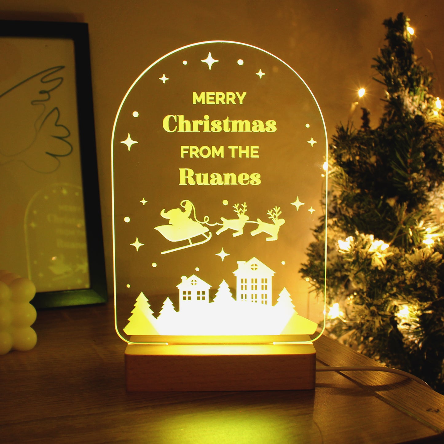 Personalised Christmas Wooden Based LED Light