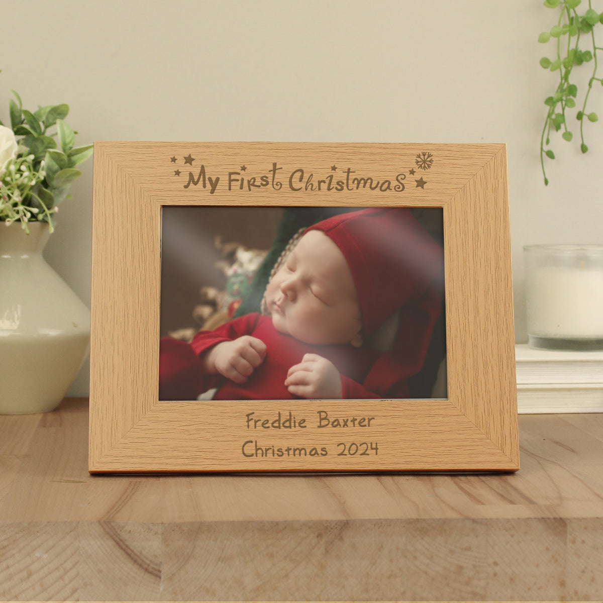 Personalised My First Christmas 5x7 Landscape Oak Finish Photo Frame