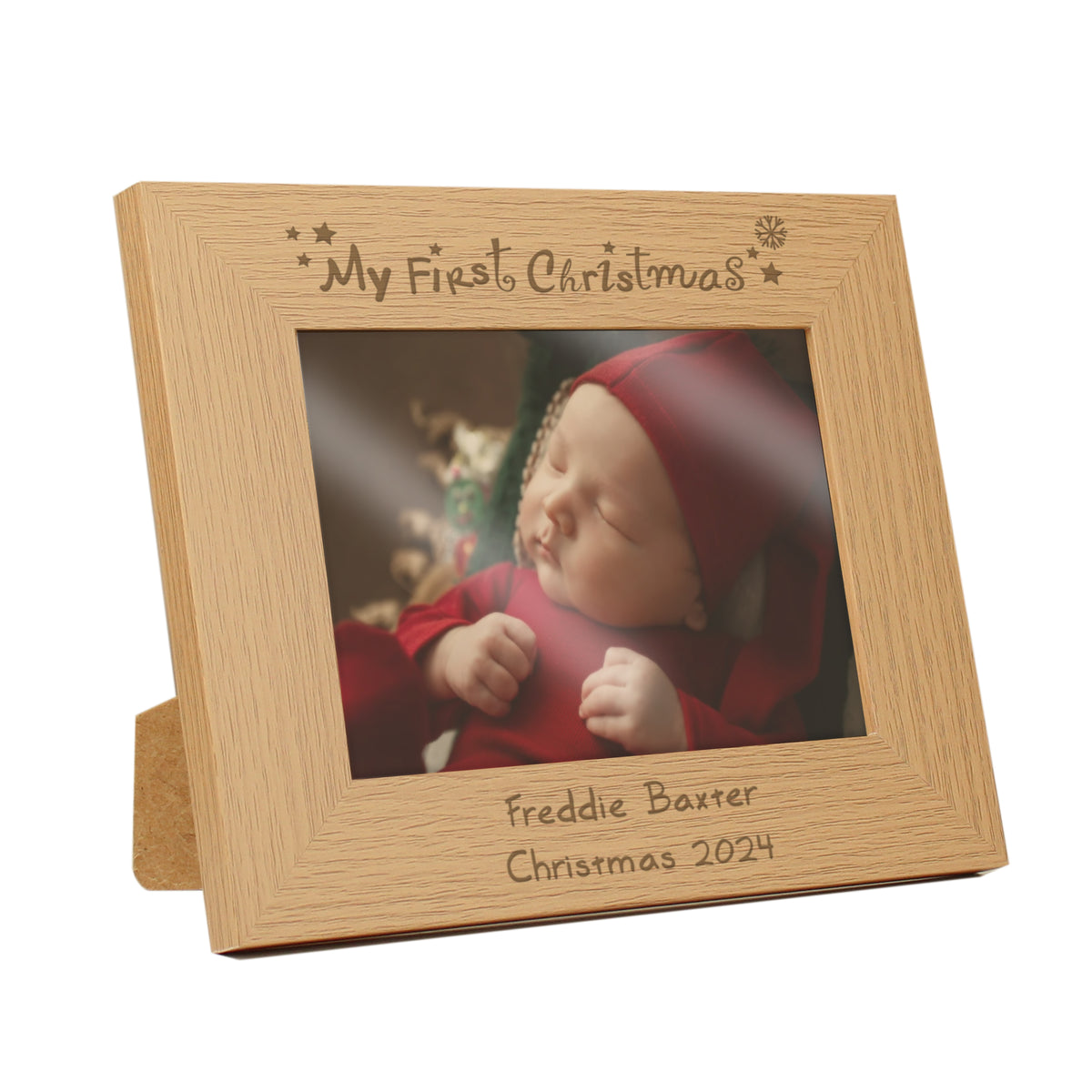 Personalised My First Christmas 5x7 Landscape Oak Finish Photo Frame