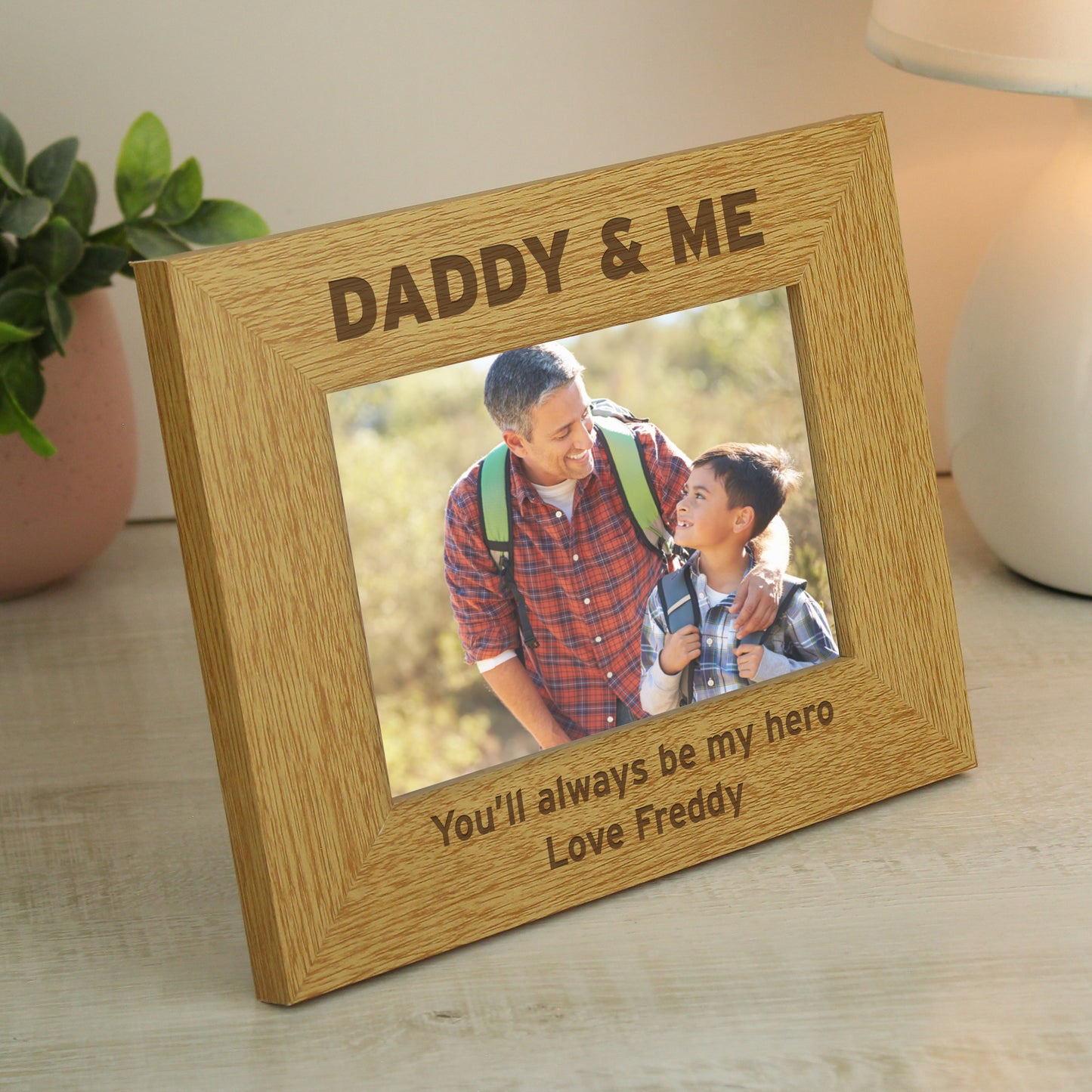 Personalised Oak Finish 6x4 Daddy & Me Photo Frame