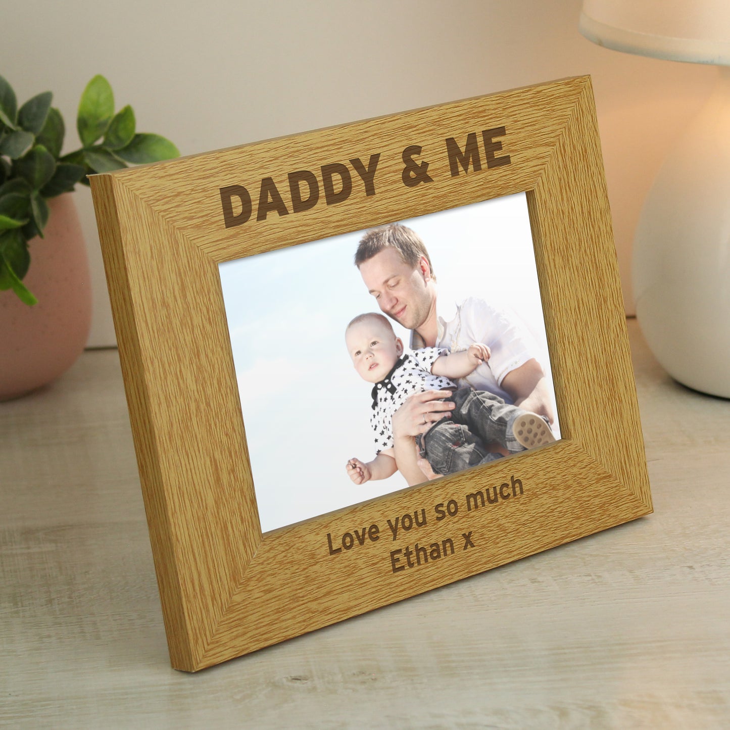 Personalised Oak Finish 6x4 Daddy & Me Photo Frame