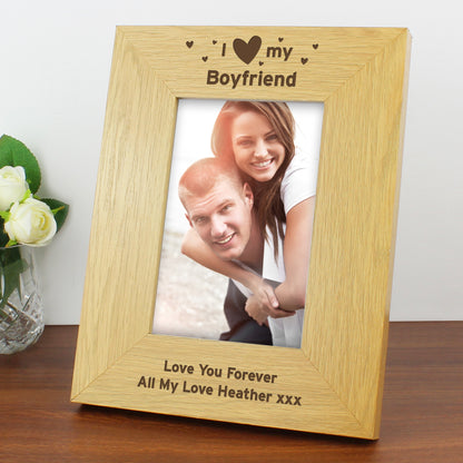 Personalised Oak Finish 6x4 I Heart My Photo Frame