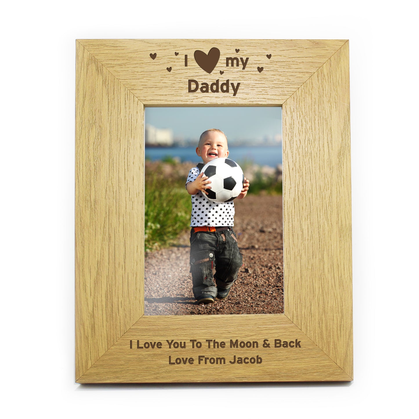 Personalised Oak Finish 6x4 I Heart My Photo Frame