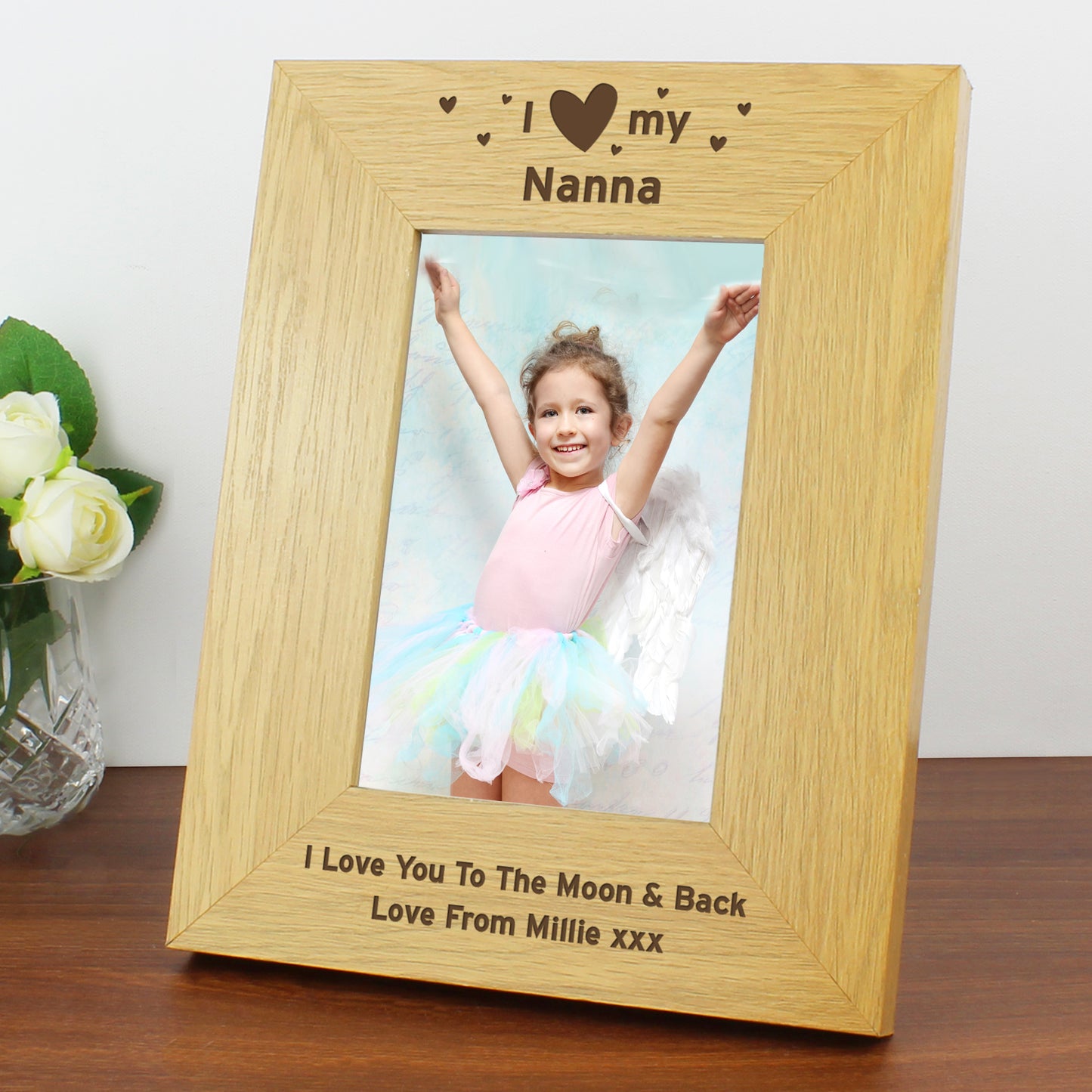 Personalised Oak Finish 6x4 I Heart My Photo Frame